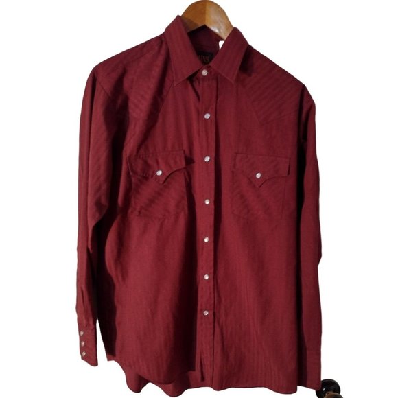 Men's Medium Burgundy Plains Western Wear Pearl Snap Shirt with Light Textured P - Picture 1 of 10